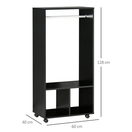 Wooden Open Wardrobe 60cm Wide With 4 Wheels - Velmora