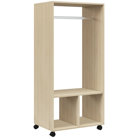 Wooden Open Wardrobe 60cm Wide With 4 Wheels - Velmora