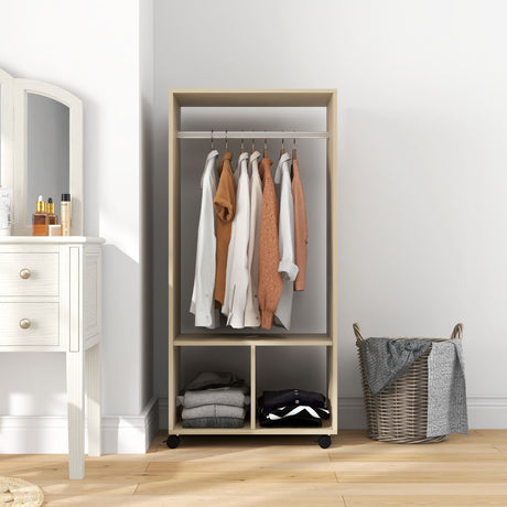Wooden Open Wardrobe 60cm Wide With 4 Wheels - Velmora