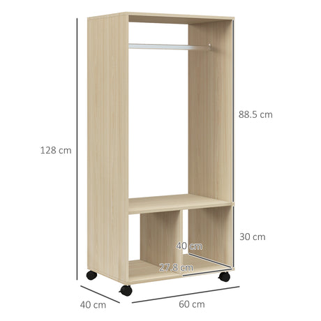 Wooden Open Wardrobe 60cm Wide With 4 Wheels - Velmora