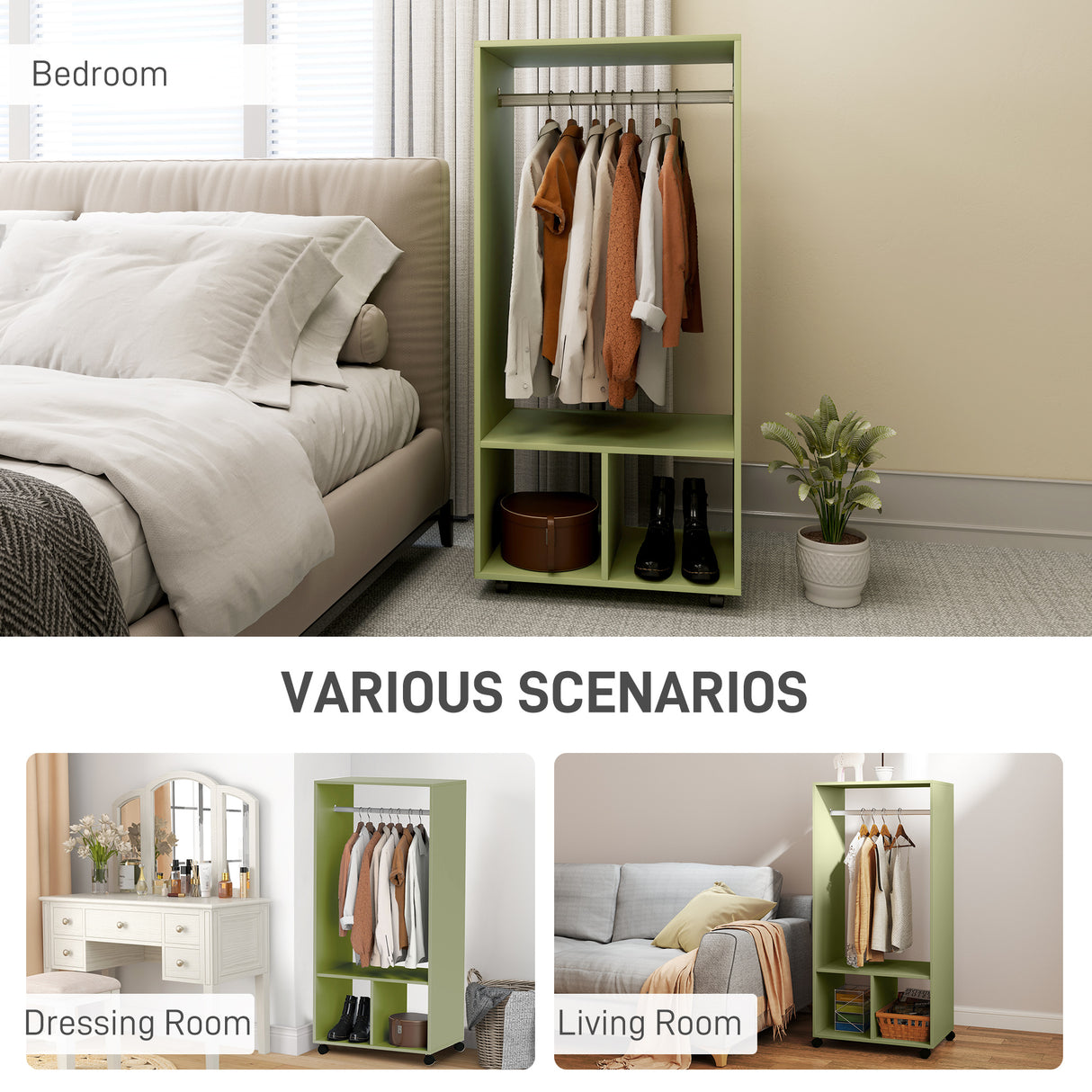 Wooden Open Wardrobe 60cm Wide With 4 Wheels - Velmora