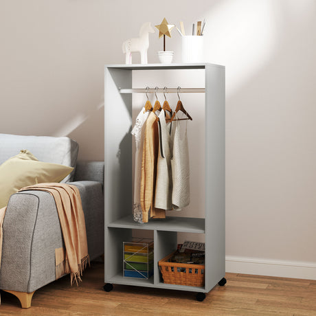 Wooden Open Wardrobe 60cm Wide With 4 Wheels - Velmora