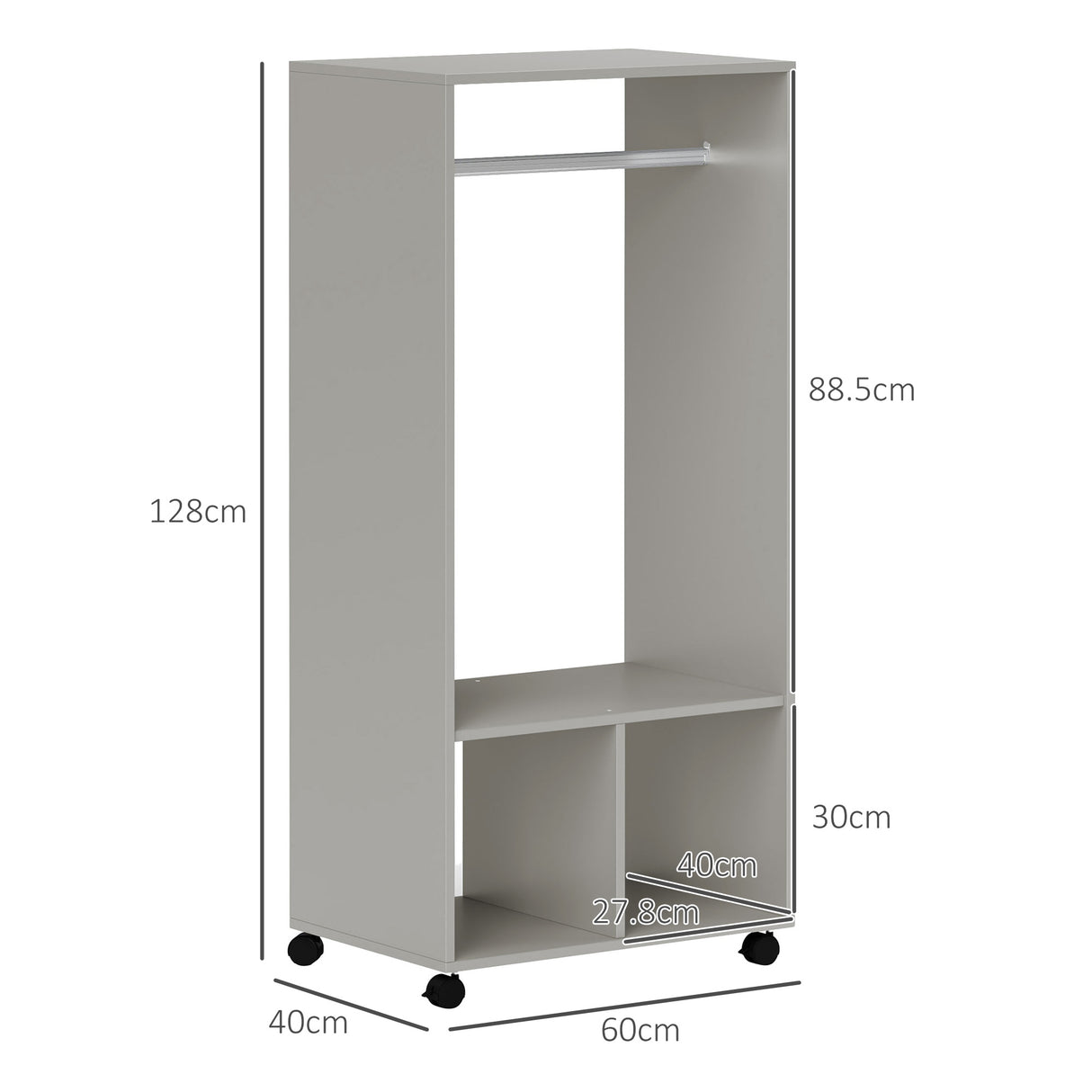 Wooden Open Wardrobe 60cm Wide With 4 Wheels - Velmora
