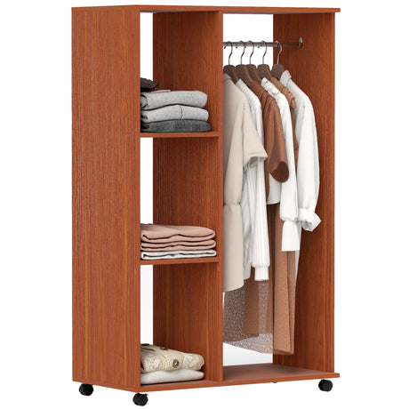 Wooden Open Wardrobe 80cm Wide With 4 Wheels - Velmora
