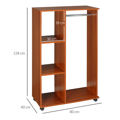 Wooden Open Wardrobe 80cm Wide With 4 Wheels - Velmora