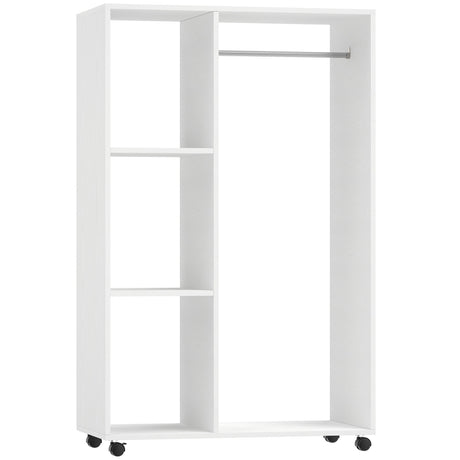 Wooden Open Wardrobe 80cm Wide With 4 Wheels - Velmora
