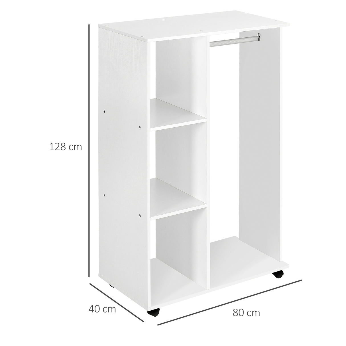 Wooden Open Wardrobe 80cm Wide With 4 Wheels - Velmora