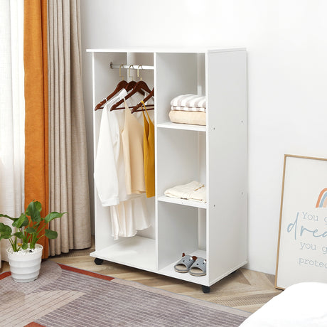 Wooden Open Wardrobe 80cm Wide With 4 Wheels - Velmora