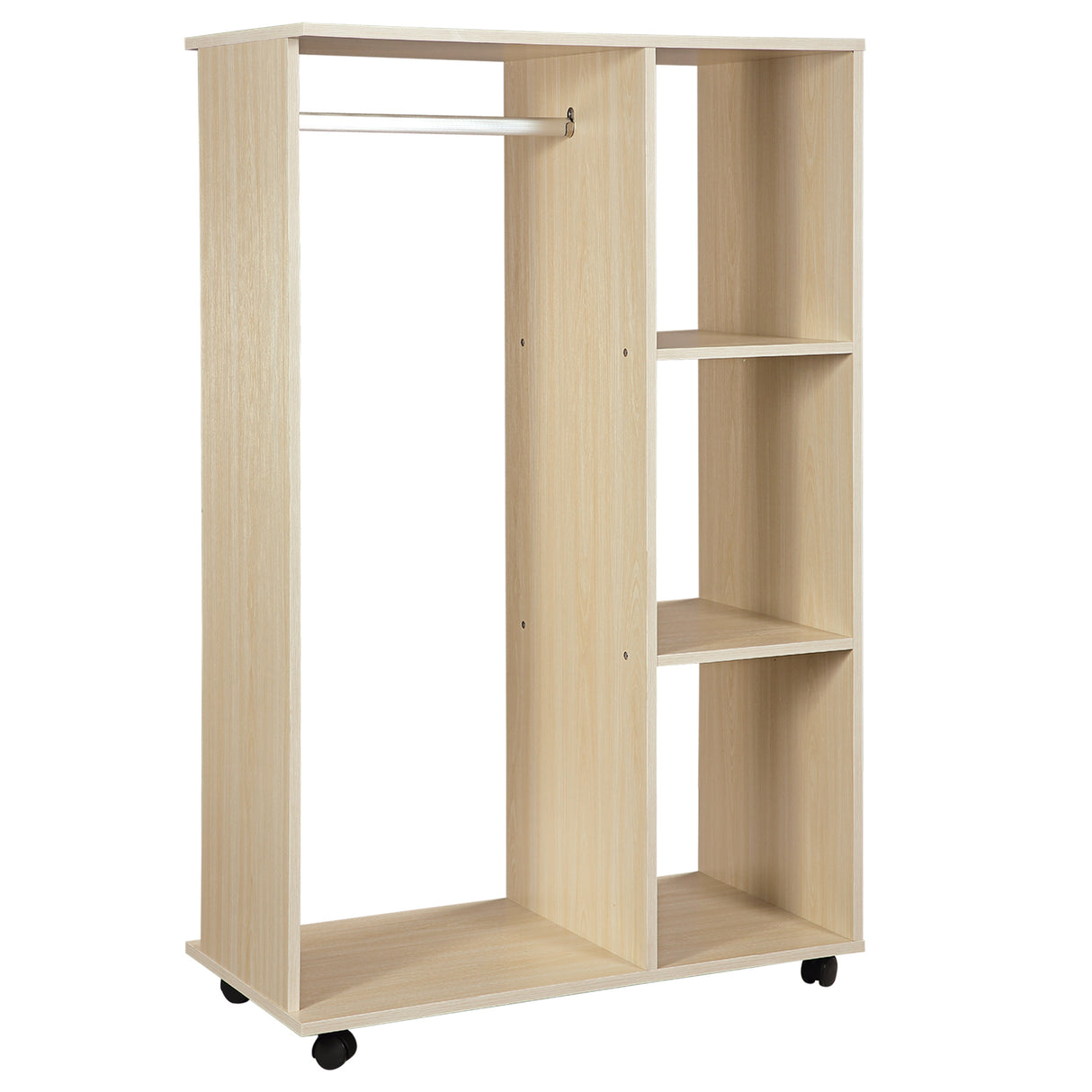 Wooden Open Wardrobe 80cm Wide With 4 Wheels - Velmora