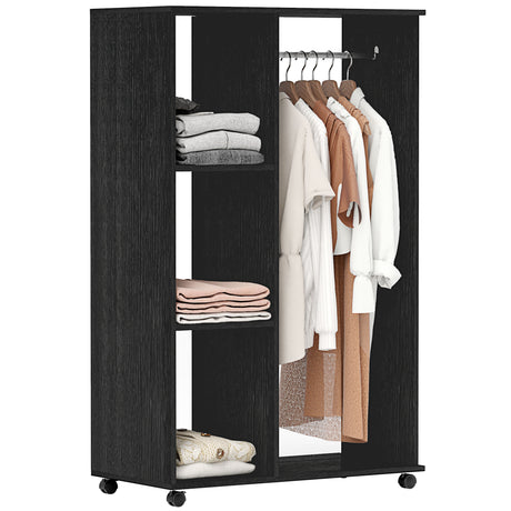 Wooden Open Wardrobe 80cm Wide With 4 Wheels - Velmora