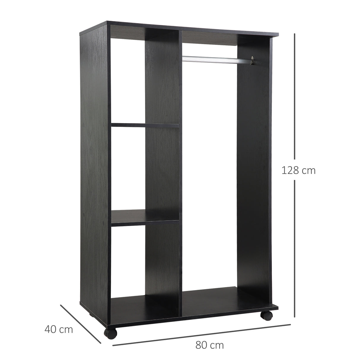 Wooden Open Wardrobe 80cm Wide With 4 Wheels - Velmora
