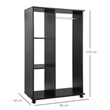 Wooden Open Wardrobe 80cm Wide With 4 Wheels - Velmora