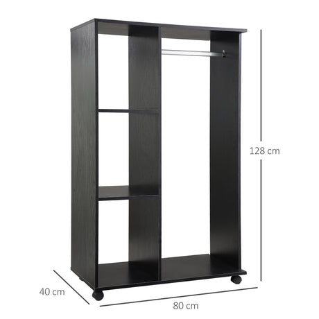 Wooden Open Wardrobe 80cm Wide With 4 Wheels - Velmora