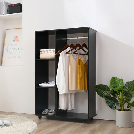 Wooden Open Wardrobe 80cm Wide With 4 Wheels - Velmora