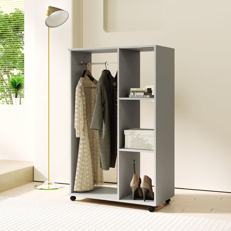 Wooden Open Wardrobe 80cm Wide With 4 Wheels - Velmora