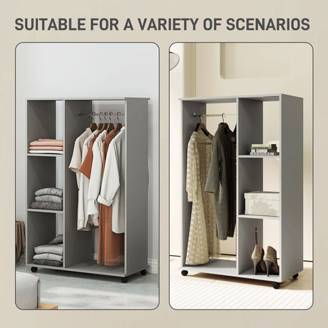 Wooden Open Wardrobe 80cm Wide With 4 Wheels - Velmora