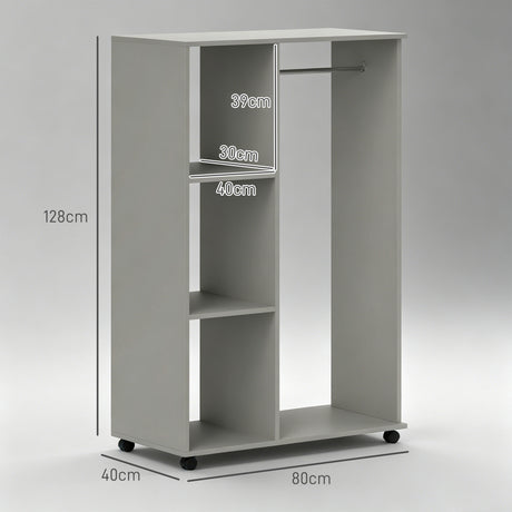 Wooden Open Wardrobe 80cm Wide With 4 Wheels - Velmora