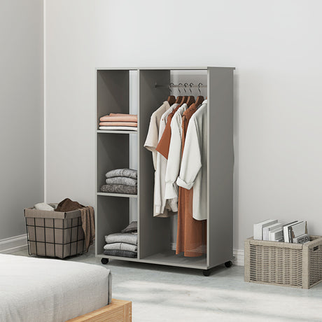 Wooden Open Wardrobe 80cm Wide With 4 Wheels - Velmora