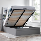 Wooden Ottoman Storage Double Bed With Bookcase Headboard - Arizona