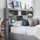 Wooden Ottoman Storage Double Bed With Bookcase Headboard - Arizona