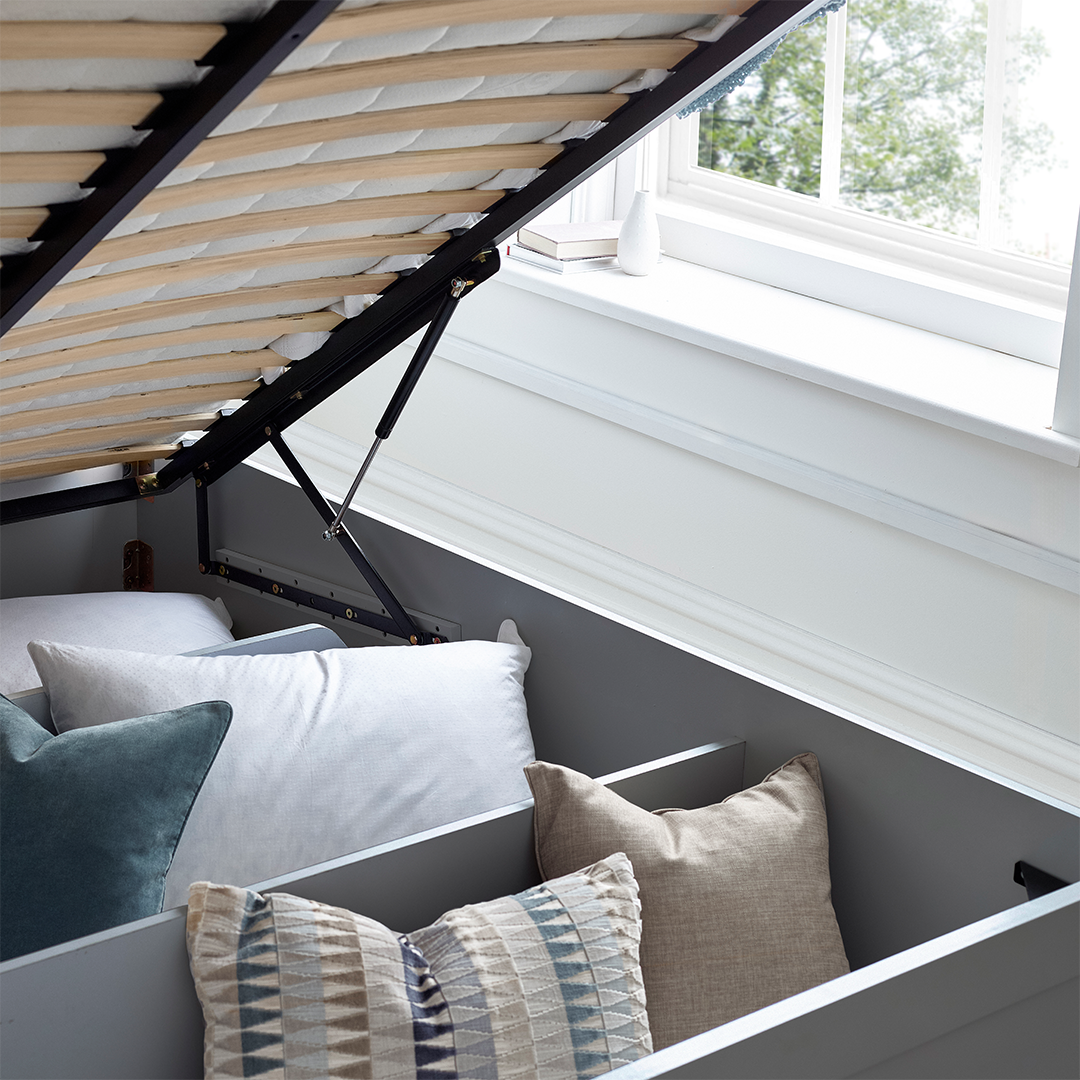 Wooden Ottoman Storage Double Bed With Bookcase Headboard - Arizona