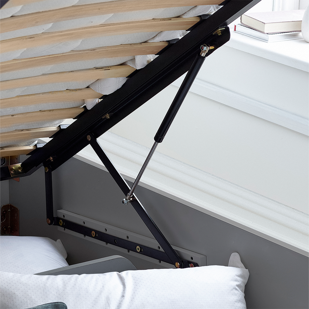 Wooden Ottoman Storage Double Bed With Bookcase Headboard - Arizona