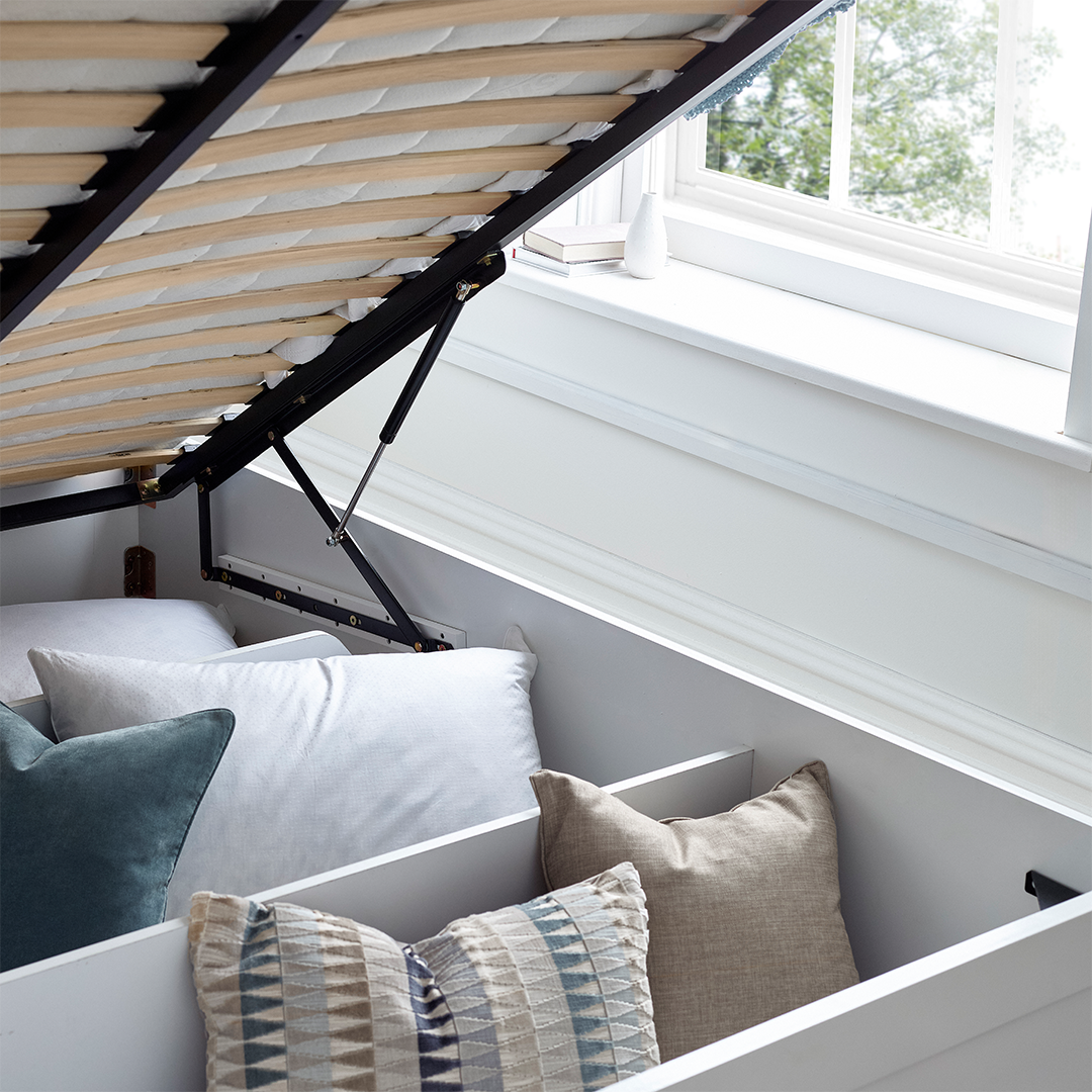 Wooden Ottoman Storage Double Bed With Bookcase Headboard - Arizona