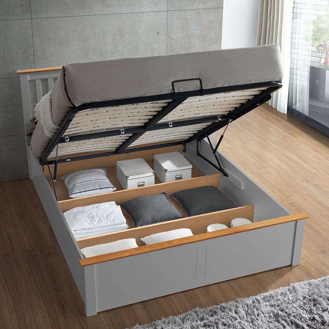 Wooden Ottoman Storage Double Bed - Malmo