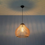 Wooden Pendant Light With Aprilla Lamp - Peach Puff