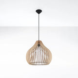 Wooden Pendant Light With Aprilla Lamp - Peach Puff
