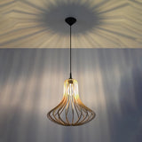 Wooden Pendant Light With Elza Lamp - Peach Puff