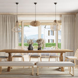 Wooden Pendant Light With Elza Lamp - Peach Puff