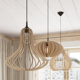 Wooden Pendant Light With Elza Lamp - Peach Puff