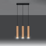 Wooden Pendant Light With Lino 3 Lamps - Peach Puff