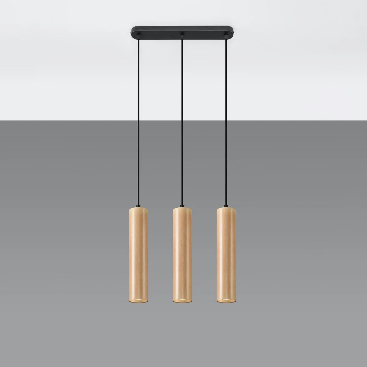 Wooden Pendant Light With Lino 3 Lamps - Peach Puff