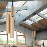 Wooden Pendant Light With Lino 3P Lamps - Peach Puff