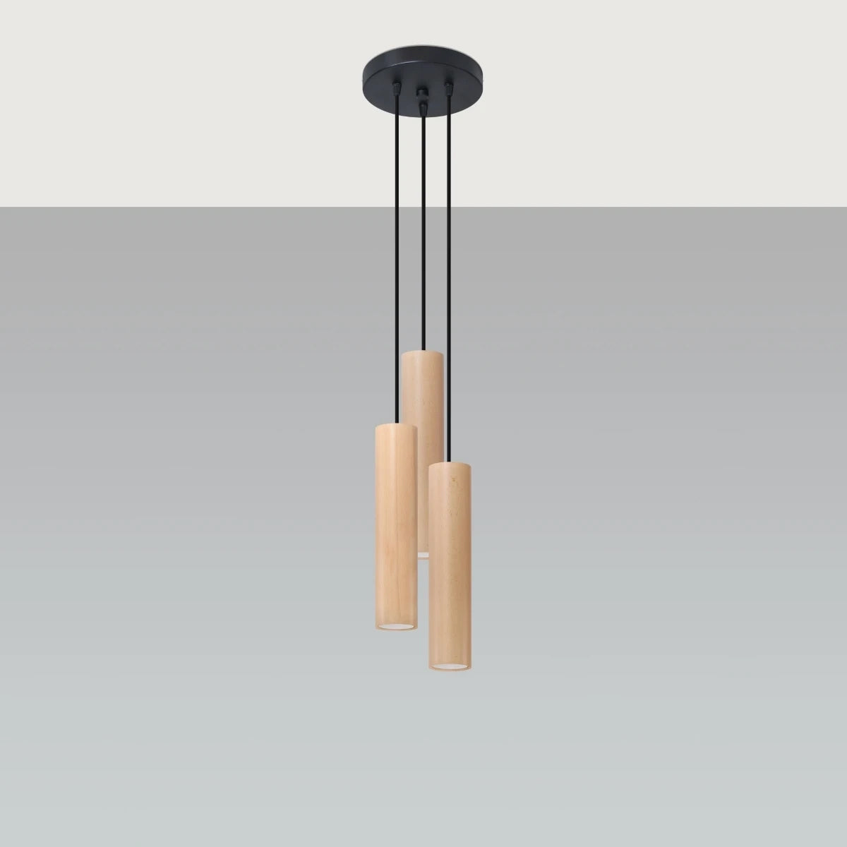 Wooden Pendant Light With Lino 3P Lamps - Peach Puff