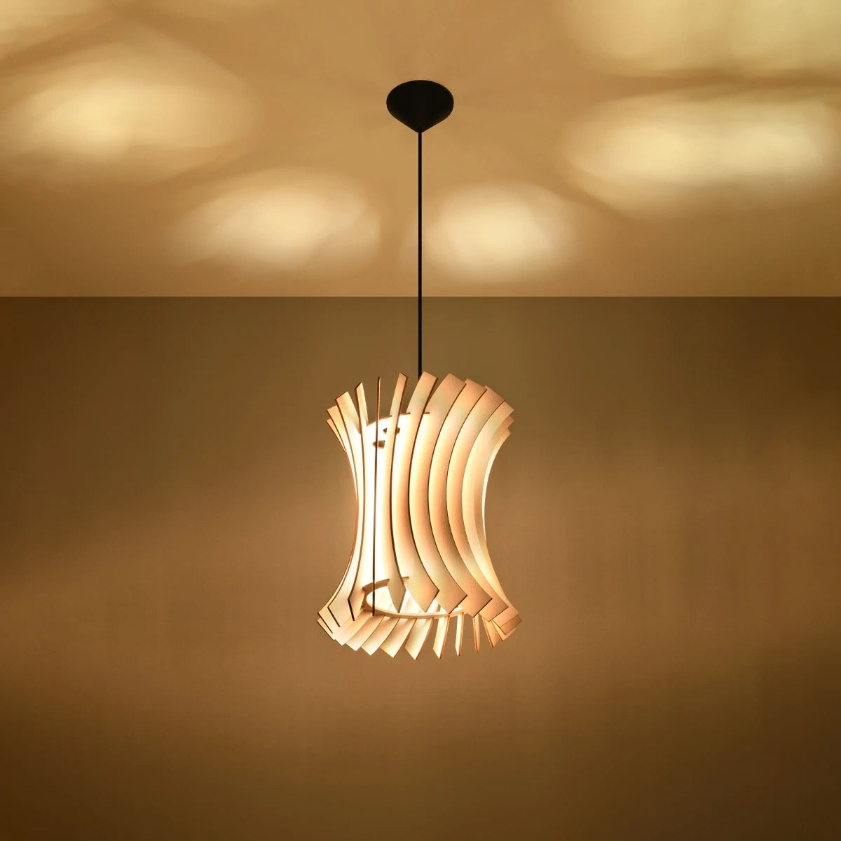 Wooden Pendant Light With Oriana Lamp - Peach Puff