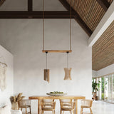 Wooden Pendant Light With Oriana Lamp - Peach Puff