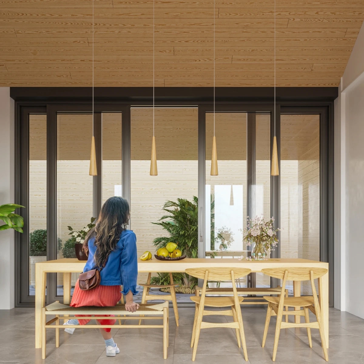 Wooden Pendant Light With Sula 1 Lamp - Peach Puff