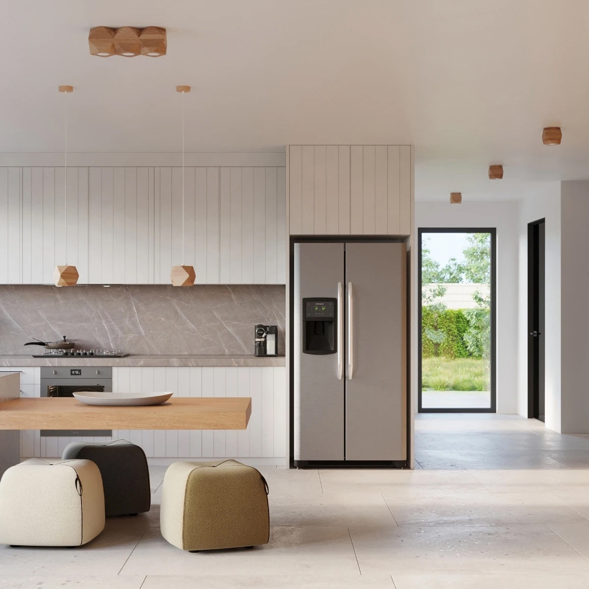 Wooden Pendant Light With Woody Lamp - Peach Puff