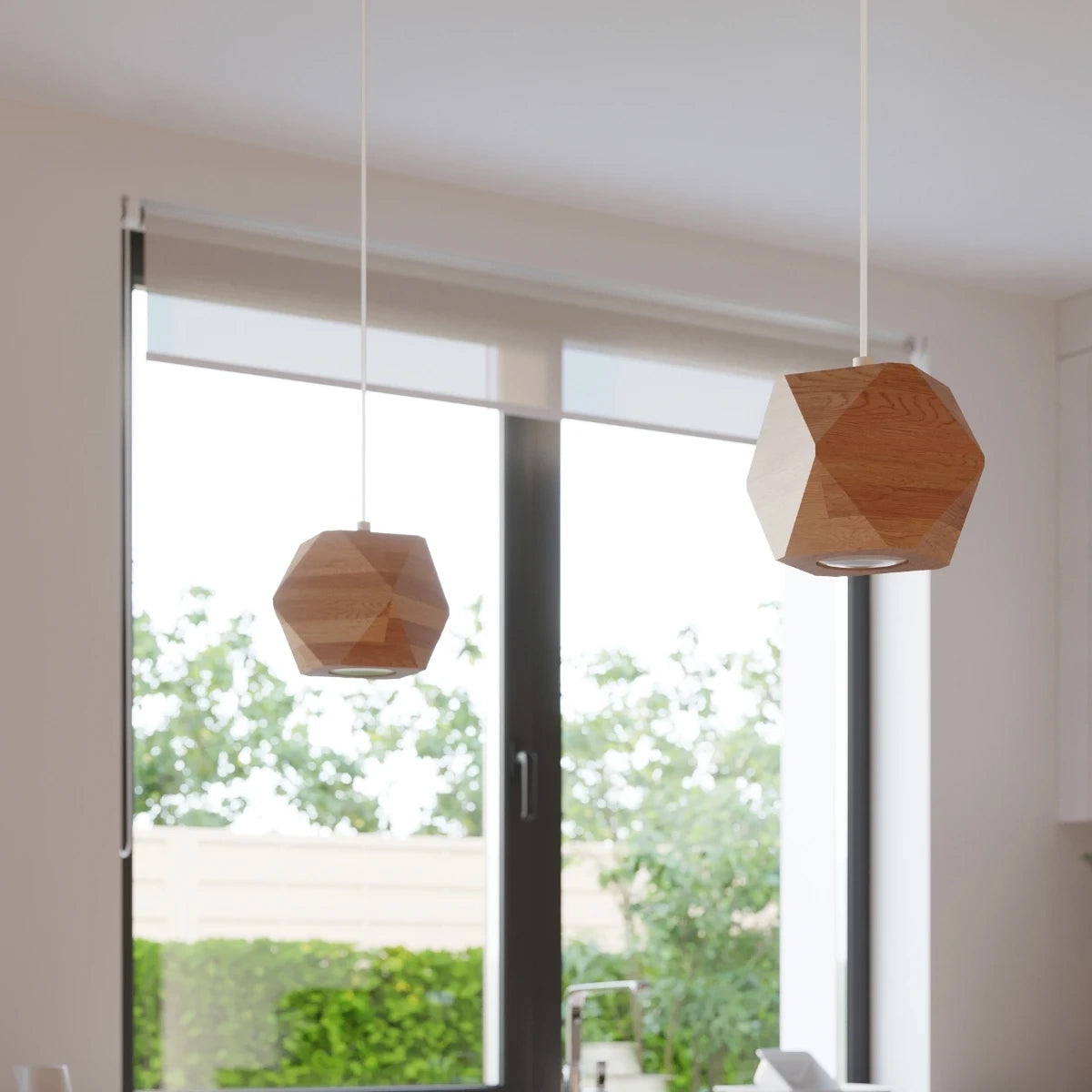 Wooden Pendant Light With Woody Lamp - Peach Puff