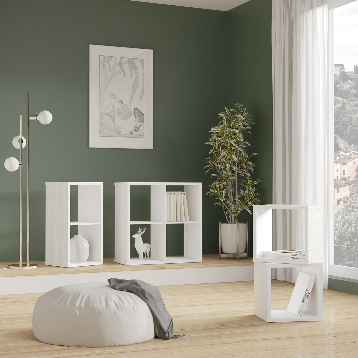 Wooden Shelving Unit With 2 Open Storage Cubes - Mauro