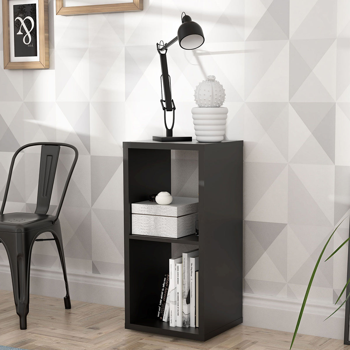 Wooden Shelving Unit With 2 Open Storage Cubes - Mauro