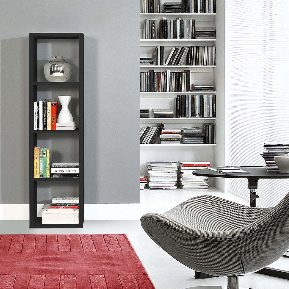 Wooden Shelving Unit Tall With 4 Open Storage Cubes - Mauro