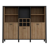 Wooden Shelving Unit Wide With 3 Doors And Wine Rack - High Rock