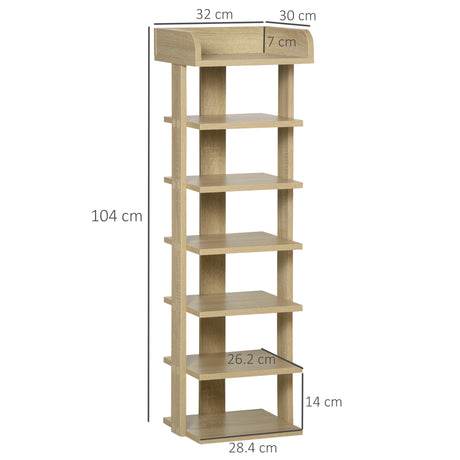 Wooden Shoe Rack 32cm Wide 7 Tier - Velmora