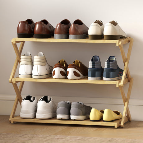 Wooden Shoe Rack 60cm Wide 3 Tier - Velmora
