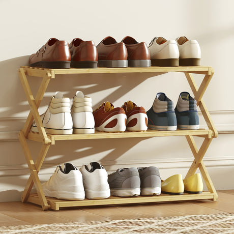 Wooden Shoe Rack 60cm Wide 3 Tier - Velmora