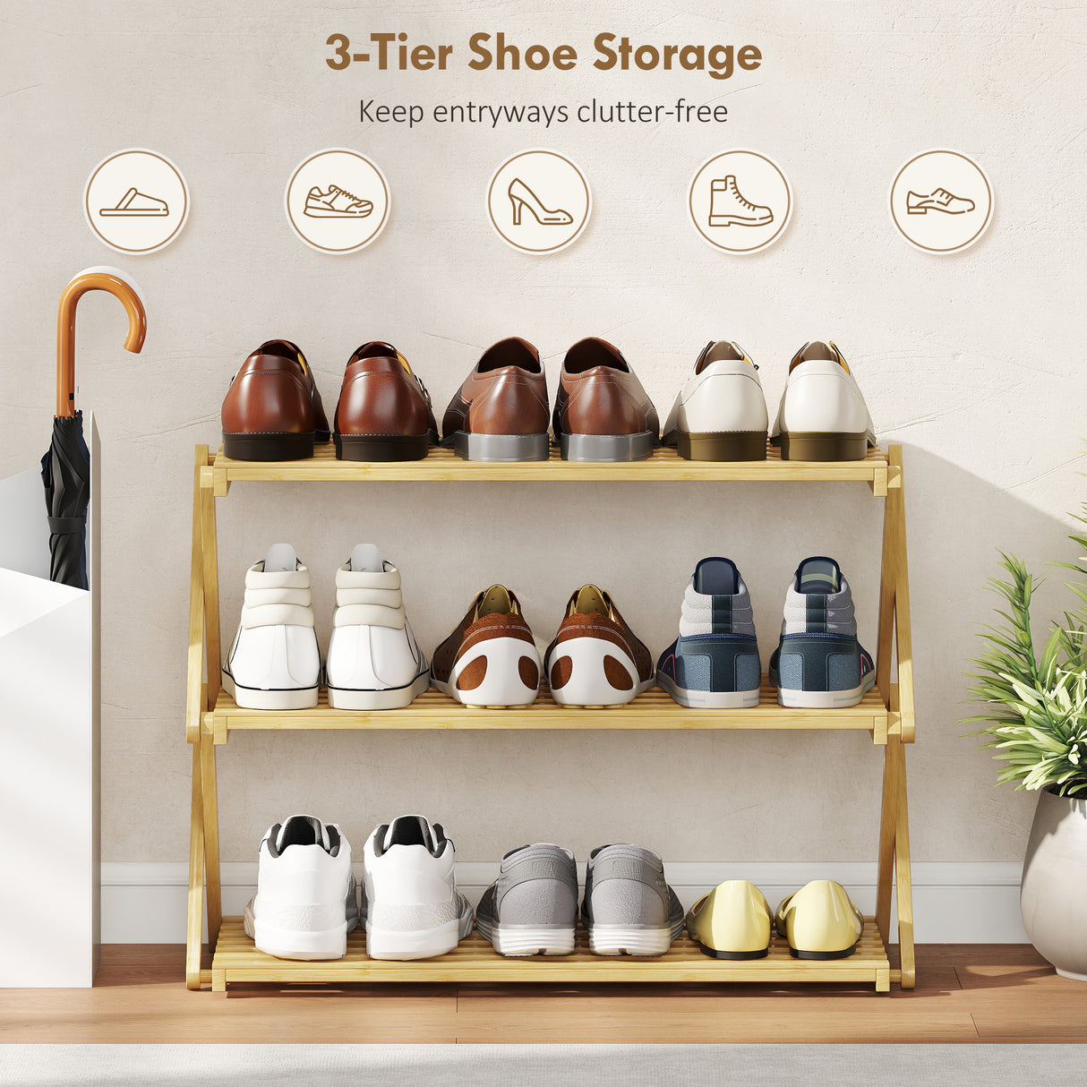 Wooden Shoe Rack 60cm Wide 3 Tier - Velmora